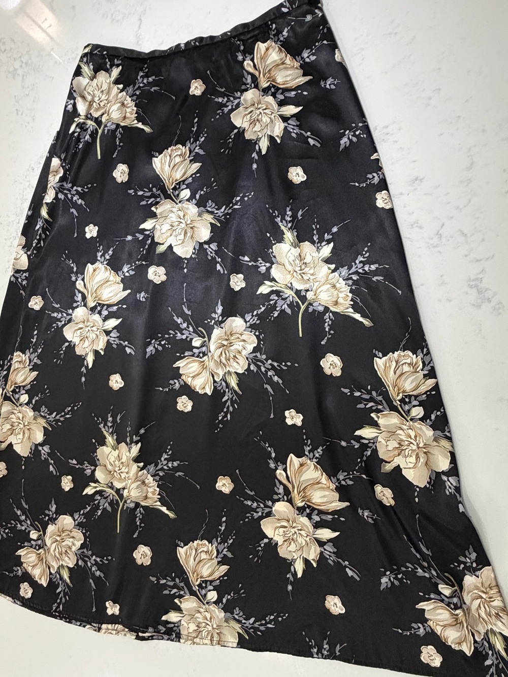 Kathie Lee Collection Black Maxi Skirt with Cream Floral Print